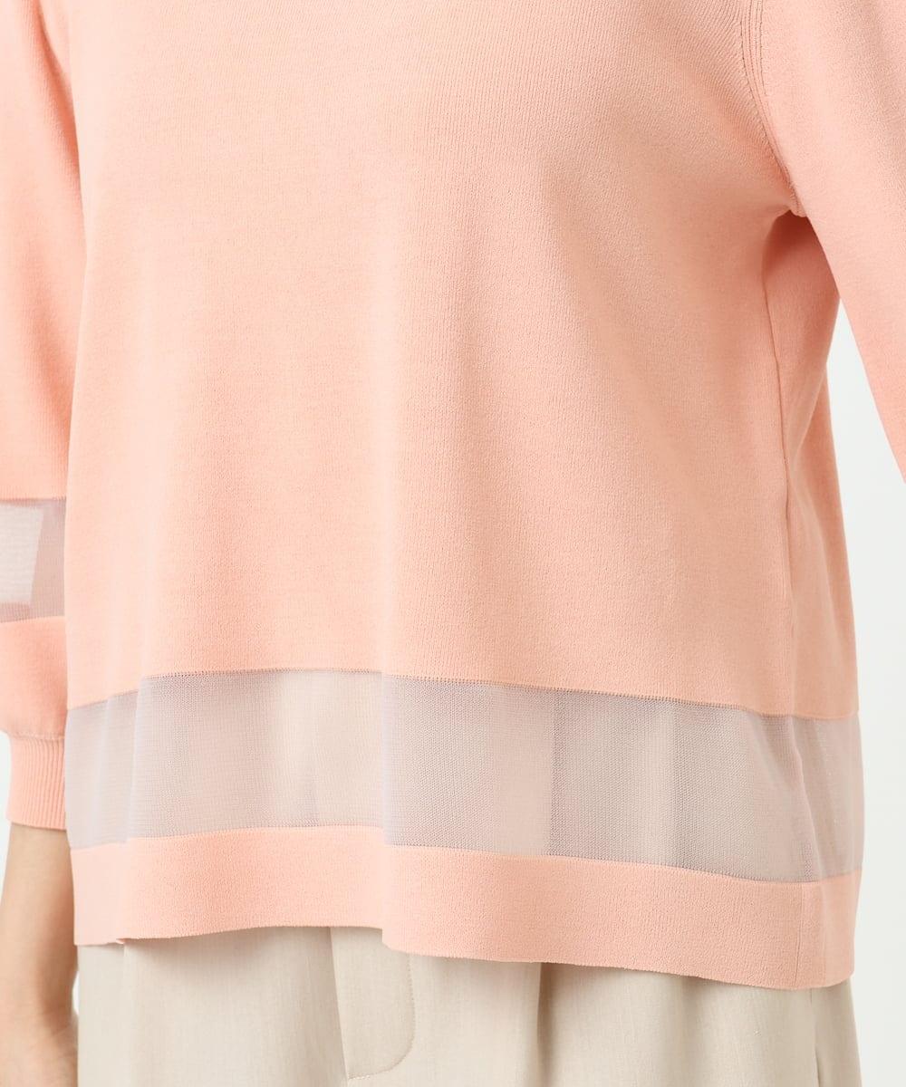 F1FGD30140 MK MICHEL KLEIN(小さいサイズ)(メゾン ドゥ サンク) 【小さいサイズ】シアー切替えニット/洗える サーモンオレンジ