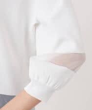 F1FGD30140 MK MICHEL KLEIN(小さいサイズ)(メゾン ドゥ サンク) 【小さいサイズ】シアー切替えニット/洗える サーモンオレンジ