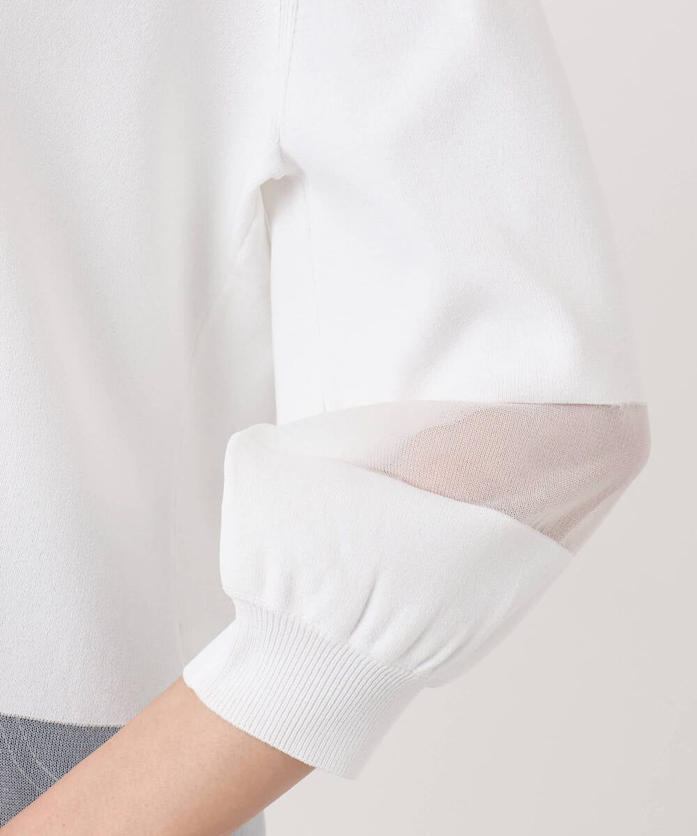 F1FGD30140 MK MICHEL KLEIN(小さいサイズ)(メゾン ドゥ サンク) 【小さいサイズ】シアー切替えニット/洗える サーモンオレンジ