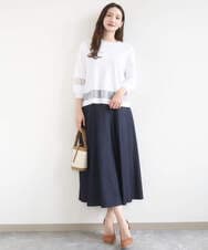 F1FGD30140 MK MICHEL KLEIN(小さいサイズ)(メゾン ドゥ サンク) 【小さいサイズ】シアー切替えニット/洗える サーモンオレンジ