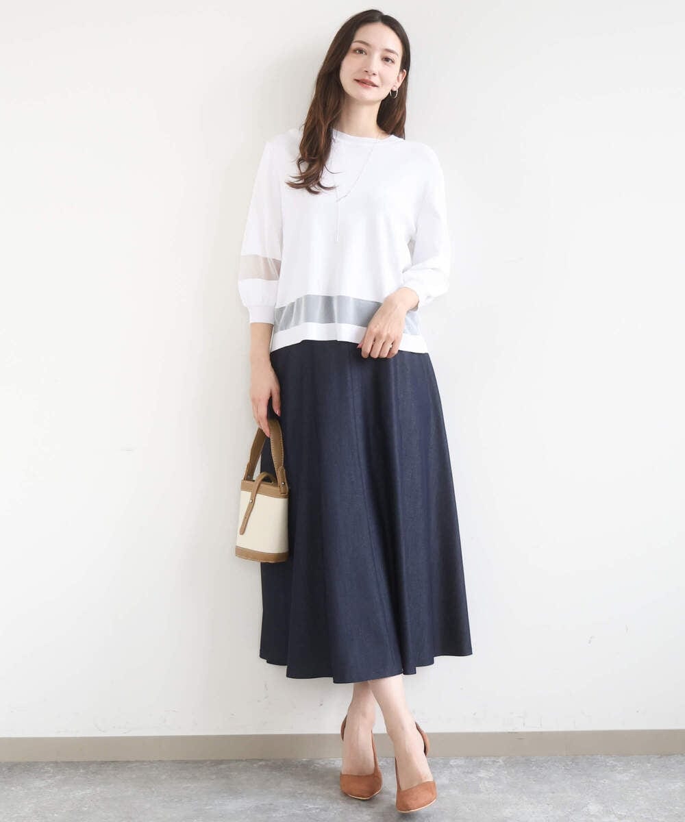 F1FGD30140 MK MICHEL KLEIN(小さいサイズ)(メゾン ドゥ サンク) 【小さいサイズ】シアー切替えニット/洗える サーモンオレンジ