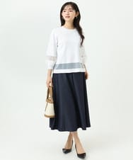 F1FGD30140 MK MICHEL KLEIN(小さいサイズ)(メゾン ドゥ サンク) 【小さいサイズ】シアー切替えニット/洗える サーモンオレンジ