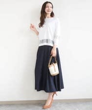 F1FGD30140 MK MICHEL KLEIN(小さいサイズ)(メゾン ドゥ サンク) 【小さいサイズ】シアー切替えニット/洗える サーモンオレンジ