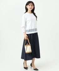 F1FGD30140 MK MICHEL KLEIN(小さいサイズ)(メゾン ドゥ サンク) 【小さいサイズ】シアー切替えニット/洗える サーモンオレンジ