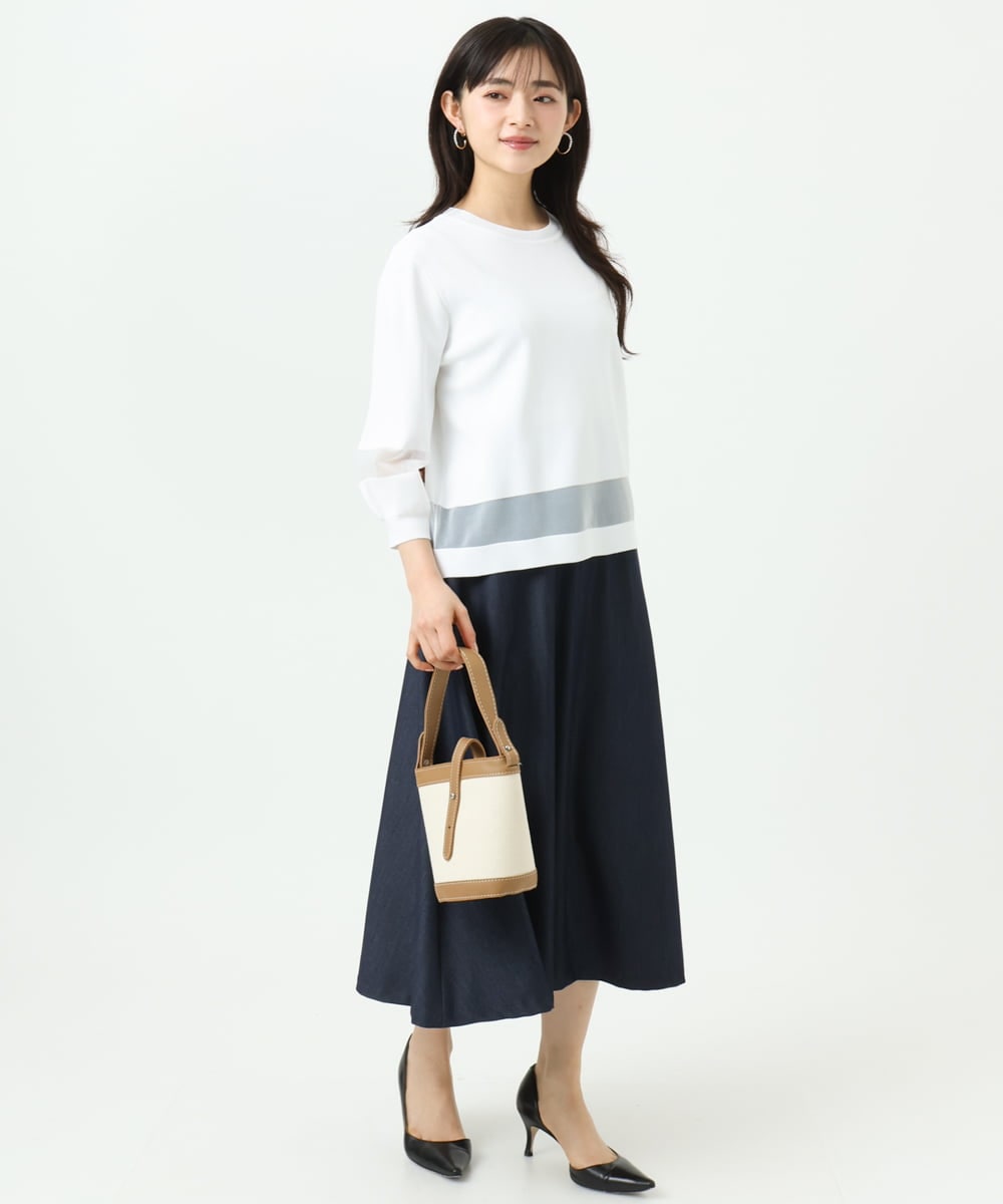 F1FGD30140 MK MICHEL KLEIN(小さいサイズ)(メゾン ドゥ サンク) 【小さいサイズ】シアー切替えニット/洗える サーモンオレンジ