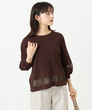 F1FGD30140 MK MICHEL KLEIN(小さいサイズ)(メゾン ドゥ サンク) 【小さいサイズ】シアー切替えニット/洗える サーモンオレンジ