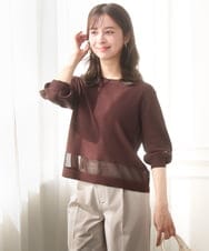 F1FGD30140 MK MICHEL KLEIN(小さいサイズ)(メゾン ドゥ サンク) 【小さいサイズ】シアー切替えニット/洗える サーモンオレンジ