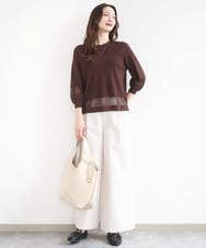 F1FGD30140 MK MICHEL KLEIN(小さいサイズ)(メゾン ドゥ サンク) 【小さいサイズ】シアー切替えニット/洗える サーモンオレンジ