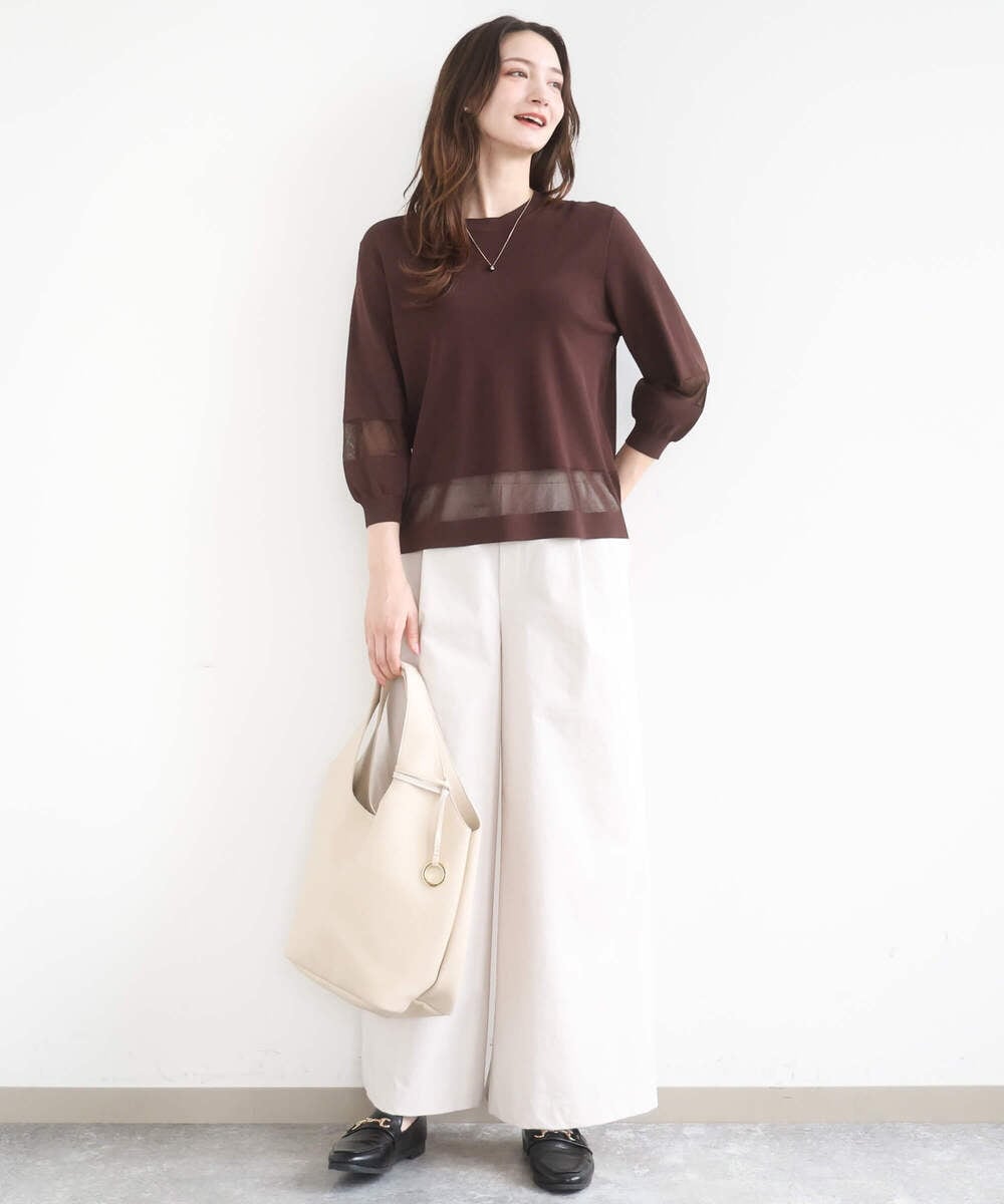 F1FGD30140 MK MICHEL KLEIN(小さいサイズ)(メゾン ドゥ サンク) 【小さいサイズ】シアー切替えニット/洗える サーモンオレンジ