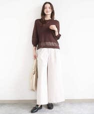 F1FGD30140 MK MICHEL KLEIN(小さいサイズ)(メゾン ドゥ サンク) 【小さいサイズ】シアー切替えニット/洗える サーモンオレンジ