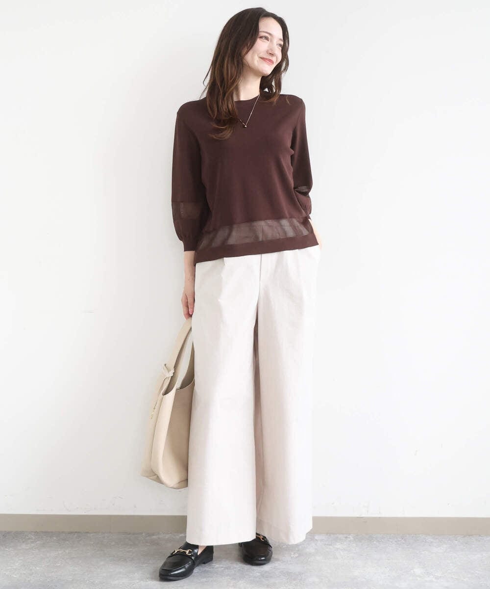 F1FGD30140 MK MICHEL KLEIN(小さいサイズ)(メゾン ドゥ サンク) 【小さいサイズ】シアー切替えニット/洗える サーモンオレンジ