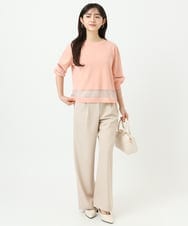 F1FGD30140 MK MICHEL KLEIN(小さいサイズ)(メゾン ドゥ サンク) 【小さいサイズ】シアー切替えニット/洗える サーモンオレンジ