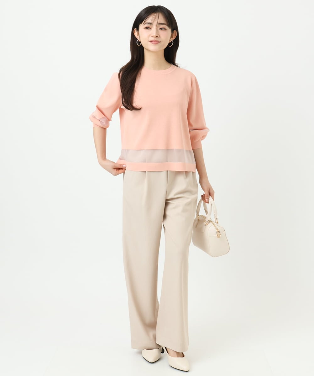 F1FGD30140 MK MICHEL KLEIN(小さいサイズ)(メゾン ドゥ サンク) 【小さいサイズ】シアー切替えニット/洗える サーモンオレンジ