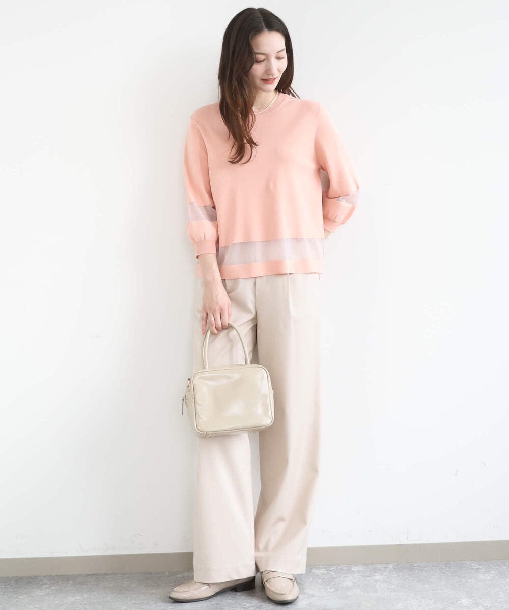 F1FGD30140 MK MICHEL KLEIN(小さいサイズ)(メゾン ドゥ サンク) 【小さいサイズ】シアー切替えニット/洗える サーモンオレンジ