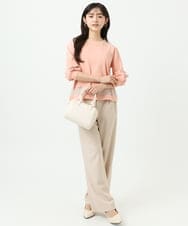 F1FGD30140 MK MICHEL KLEIN(小さいサイズ)(メゾン ドゥ サンク) 【小さいサイズ】シアー切替えニット/洗える サーモンオレンジ