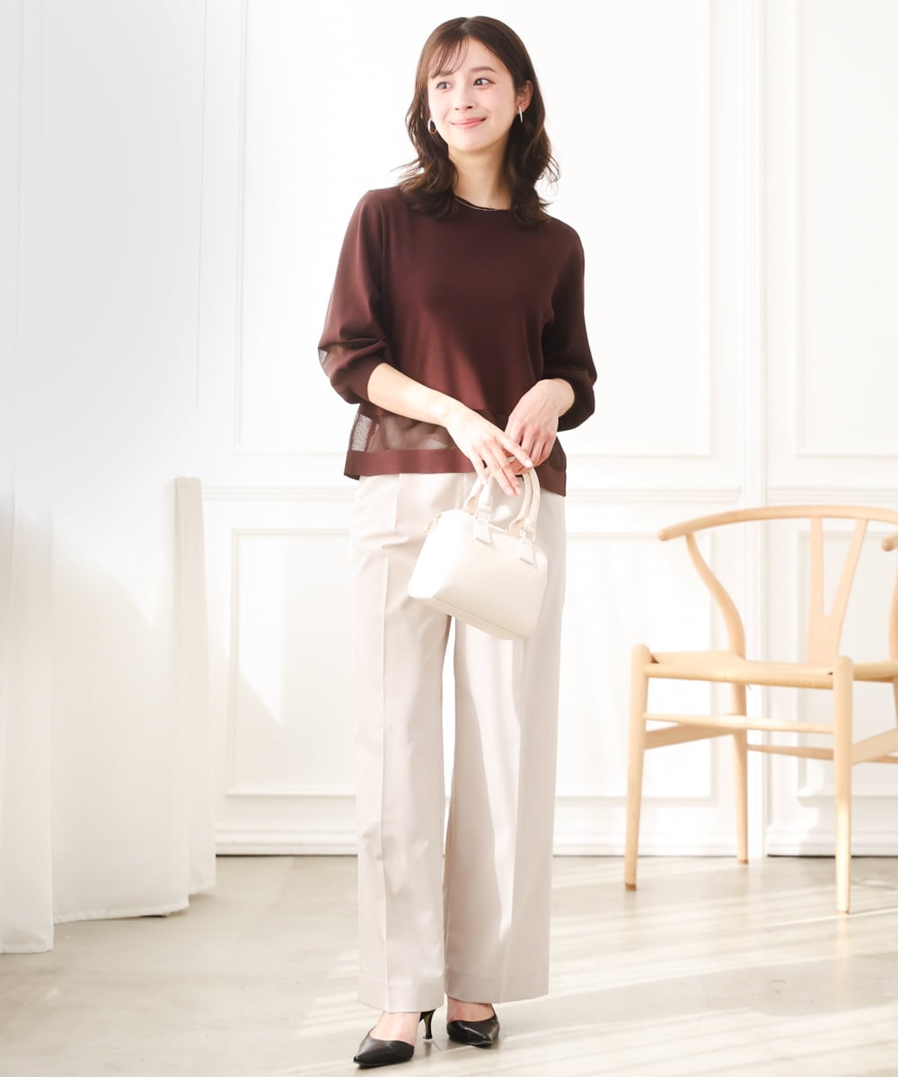 F1FGD30140 MK MICHEL KLEIN(小さいサイズ)(メゾン ドゥ サンク) 【小さいサイズ】シアー切替えニット/洗える サーモンオレンジ