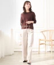 F1FGD30140 MK MICHEL KLEIN(小さいサイズ)(メゾン ドゥ サンク) 【小さいサイズ】シアー切替えニット/洗える サーモンオレンジ