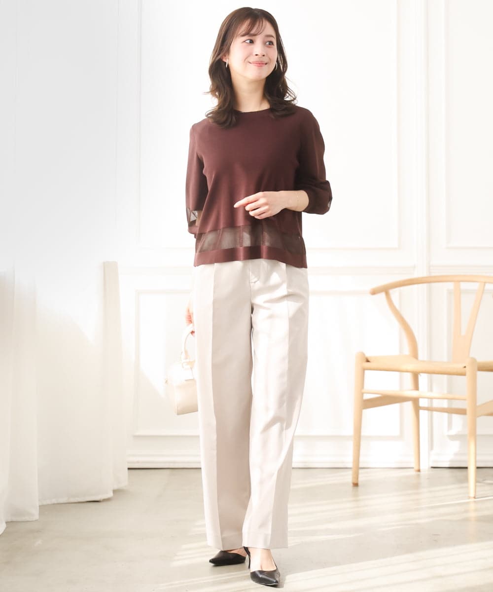 F1FGD30140 MK MICHEL KLEIN(小さいサイズ)(メゾン ドゥ サンク) 【小さいサイズ】シアー切替えニット/洗える サーモンオレンジ