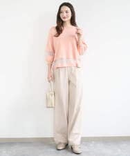 F1FGD30140 MK MICHEL KLEIN(小さいサイズ)(メゾン ドゥ サンク) 【小さいサイズ】シアー切替えニット/洗える サーモンオレンジ