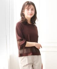 F1FGD30140 MK MICHEL KLEIN(小さいサイズ)(メゾン ドゥ サンク) 【小さいサイズ】シアー切替えニット/洗える サーモンオレンジ