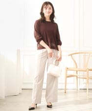 F1FGD30140 MK MICHEL KLEIN(小さいサイズ)(メゾン ドゥ サンク) 【小さいサイズ】シアー切替えニット/洗える サーモンオレンジ