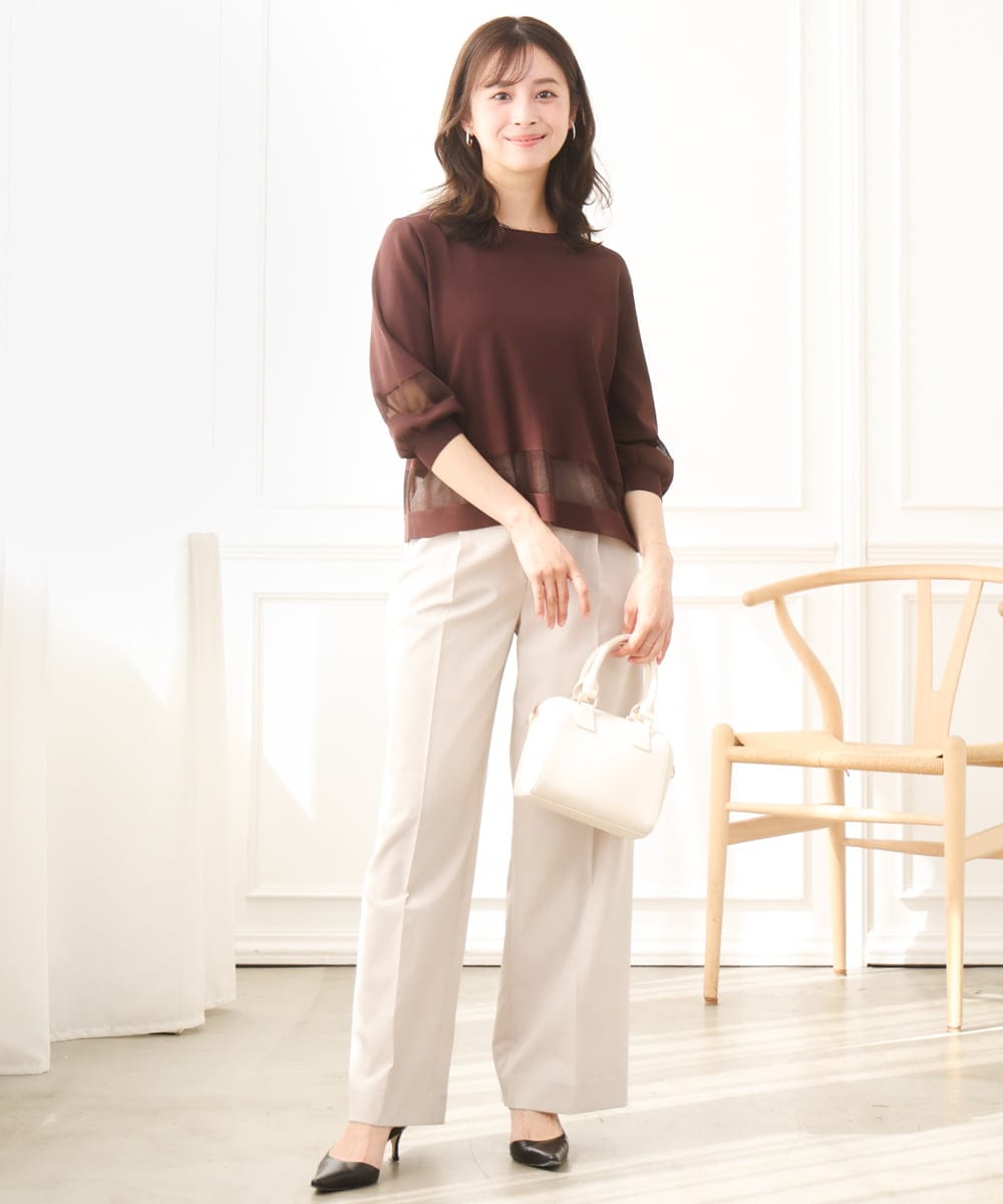 F1FGD30140 MK MICHEL KLEIN(小さいサイズ)(メゾン ドゥ サンク) 【小さいサイズ】シアー切替えニット/洗える サーモンオレンジ