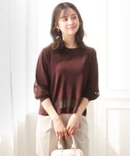 F1FGD30140 MK MICHEL KLEIN(小さいサイズ)(メゾン ドゥ サンク) 【小さいサイズ】シアー切替えニット/洗える サーモンオレンジ