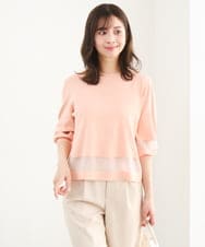 F1FGD30140 MK MICHEL KLEIN(小さいサイズ)(メゾン ドゥ サンク) 【小さいサイズ】シアー切替えニット/洗える サーモンオレンジ