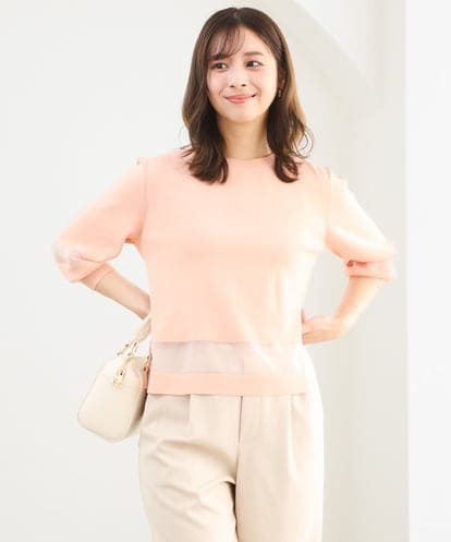 F1FGD30140 MK MICHEL KLEIN(小さいサイズ) 【小さいサイズ】シアー切替えニット/洗える