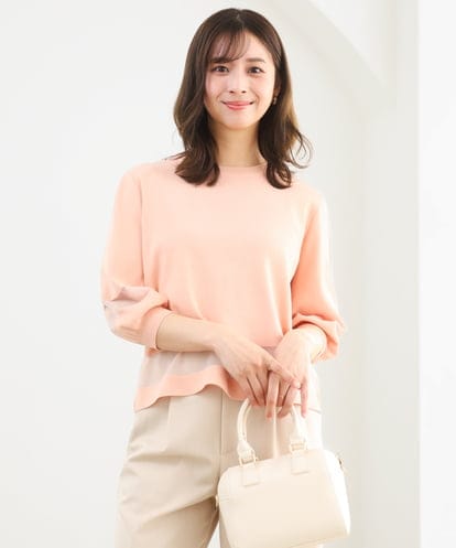 F1FGD30140 MK MICHEL KLEIN(小さいサイズ) 【小さいサイズ】シアー切替えニット/洗える