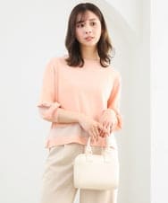 F1FGD30140 MK MICHEL KLEIN(小さいサイズ)(メゾン ドゥ サンク) 【小さいサイズ】シアー切替えニット/洗える サーモンオレンジ