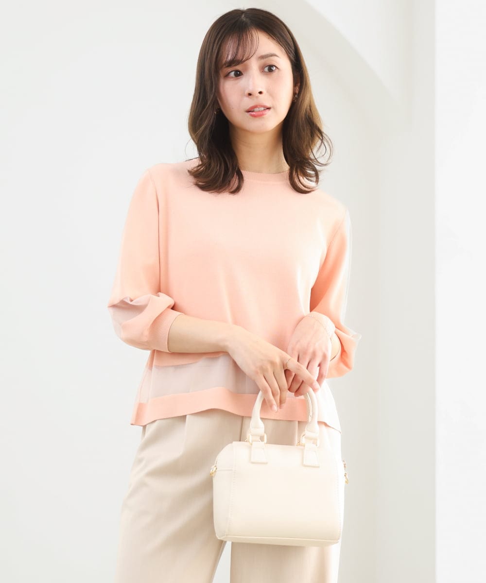 F1FGD30140 MK MICHEL KLEIN(小さいサイズ)(メゾン ドゥ サンク) 【小さいサイズ】シアー切替えニット/洗える サーモンオレンジ