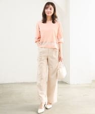 F1FGD30140 MK MICHEL KLEIN(小さいサイズ)(メゾン ドゥ サンク) 【小さいサイズ】シアー切替えニット/洗える サーモンオレンジ