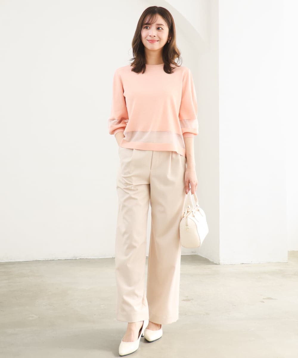 F1FGD30140 MK MICHEL KLEIN(小さいサイズ)(メゾン ドゥ サンク) 【小さいサイズ】シアー切替えニット/洗える サーモンオレンジ