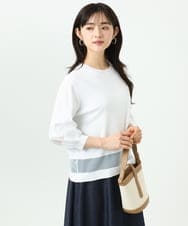 F1FGD30140 MK MICHEL KLEIN(小さいサイズ)(メゾン ドゥ サンク) 【小さいサイズ】シアー切替えニット/洗える サーモンオレンジ