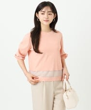 F1FGD30140 MK MICHEL KLEIN(小さいサイズ)(メゾン ドゥ サンク) 【小さいサイズ】シアー切替えニット/洗える サーモンオレンジ