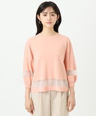 F1FGD30140 MK MICHEL KLEIN(小さいサイズ)(メゾン ドゥ サンク) 【小さいサイズ】シアー切替えニット/洗える サーモンオレンジ