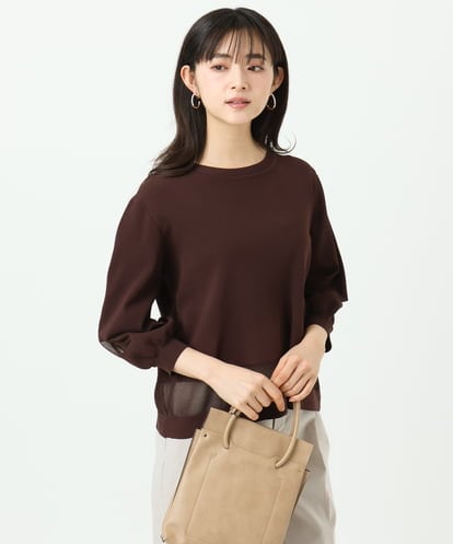 F1FGD30140 MK MICHEL KLEIN(小さいサイズ) 【小さいサイズ】シアー切替えニット/洗える