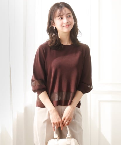 F1FGD30140 MK MICHEL KLEIN(小さいサイズ) 【小さいサイズ】シアー切替えニット/洗える