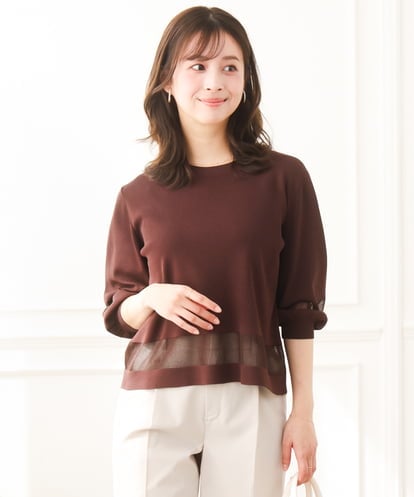 F1FGD30140 MK MICHEL KLEIN(小さいサイズ) 【小さいサイズ】シアー切替えニット/洗える