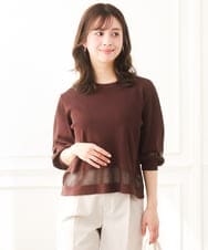 F1FGD30140 MK MICHEL KLEIN(小さいサイズ)(メゾン ドゥ サンク) 【小さいサイズ】シアー切替えニット/洗える ブラウン