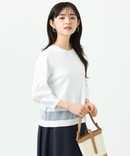 F1FGD30140 MK MICHEL KLEIN(小さいサイズ)(メゾン ドゥ サンク) 【小さいサイズ】シアー切替えニット/洗える ホワイト