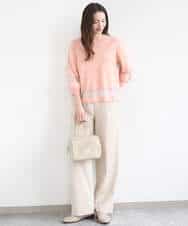 F1FGD30140 MK MICHEL KLEIN(小さいサイズ)(メゾン ドゥ サンク) 【小さいサイズ】シアー切替えニット/洗える サーモンオレンジ