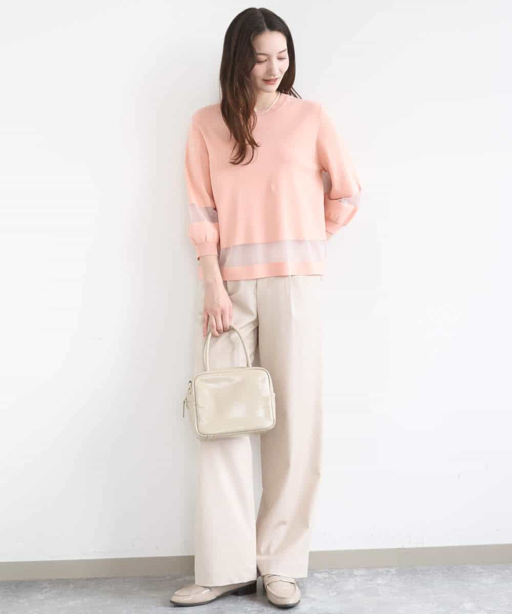 F1FGD30140 MK MICHEL KLEIN(小さいサイズ)(メゾン ドゥ サンク) 【小さいサイズ】シアー切替えニット/洗える サーモンオレンジ