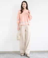 F1FGD30140 MK MICHEL KLEIN(小さいサイズ)(メゾン ドゥ サンク) 【小さいサイズ】シアー切替えニット/洗える サーモンオレンジ