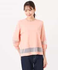 F1FGD30140 MK MICHEL KLEIN(小さいサイズ)(メゾン ドゥ サンク) 【小さいサイズ】シアー切替えニット/洗える サーモンオレンジ