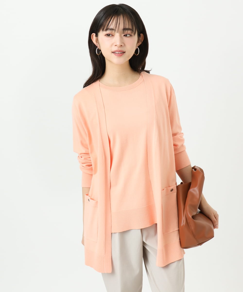 F1FGD30170 MK MICHEL KLEIN(小さいサイズ)(メゾン ドゥ サンク) 【小さいサイズ】カラーニットアンサンブル/洗える サーモンオレンジ