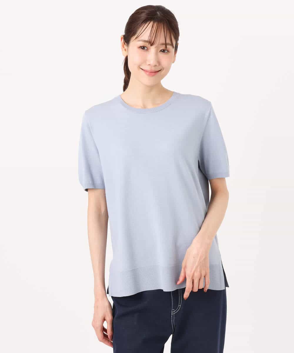 F1FGD30170 MK MICHEL KLEIN(小さいサイズ)(メゾン ドゥ サンク) 【小さいサイズ】カラーニットアンサンブル/洗える ライトブルー