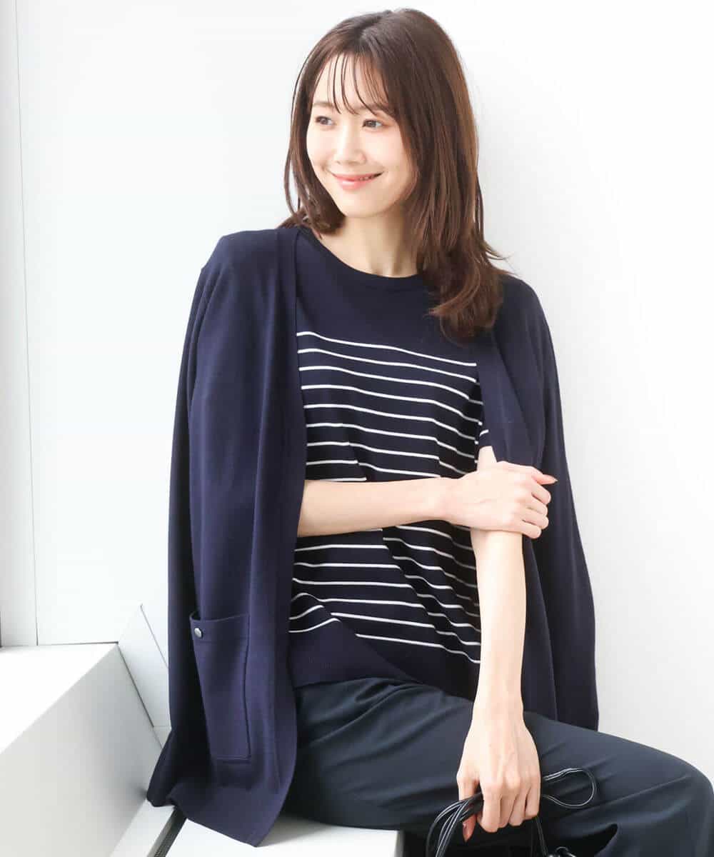 F1FGD30170 MK MICHEL KLEIN(小さいサイズ)(メゾン ドゥ サンク) 【小さいサイズ】カラーニットアンサンブル/洗える ネイビー