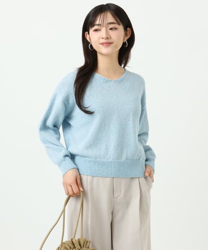 F1FGD31150 MK MICHEL KLEIN(小さいサイズ) 【小さいサイズ】ラメ入りノットヤーンVネックニット/洗える